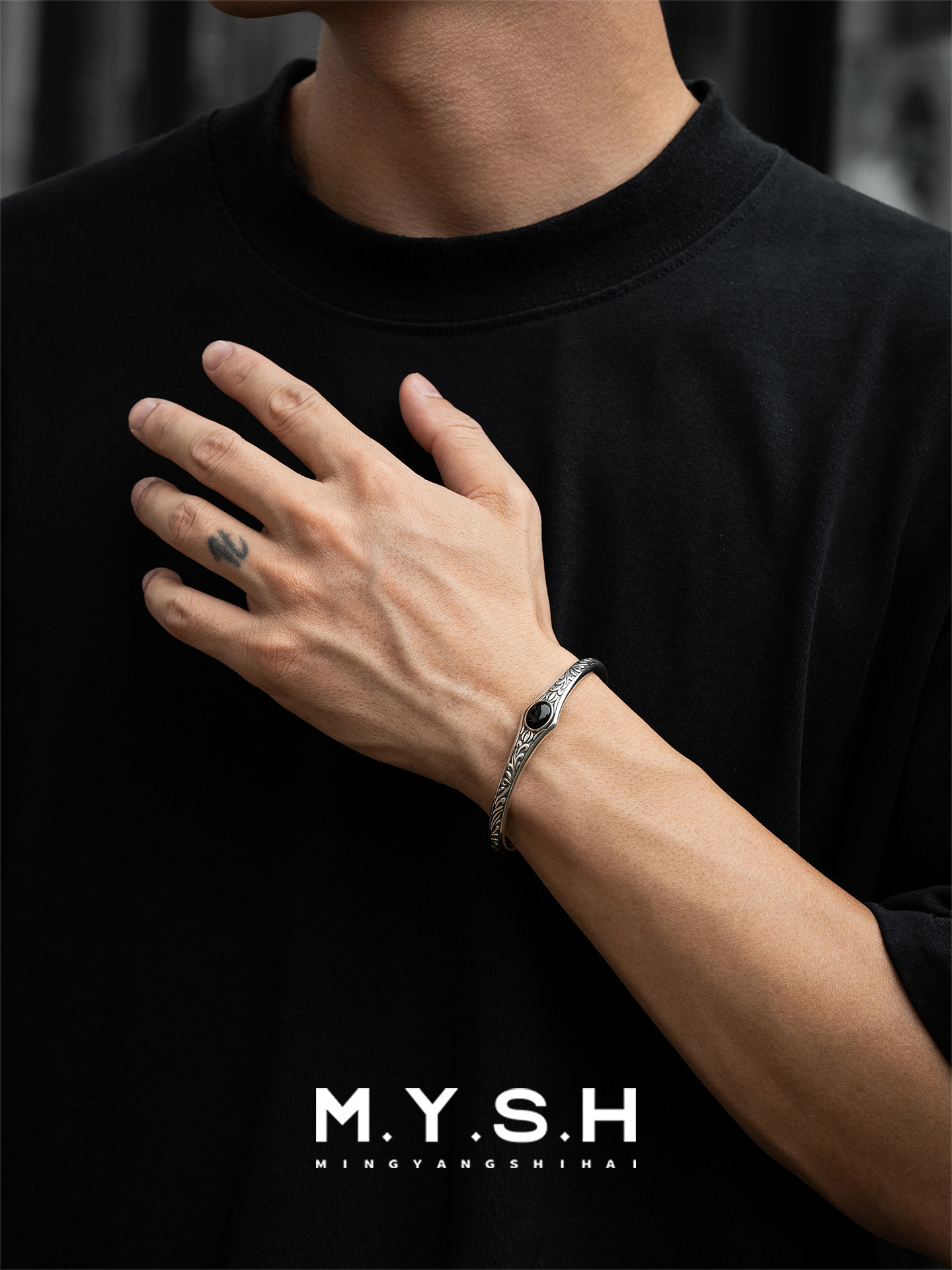 S925 Silver Black Onyx Vine Cuff Bracelet