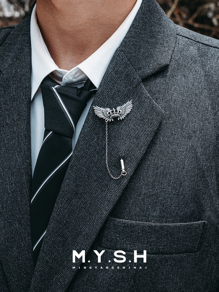 S925 Silver Crowned Winged Lapel Pin