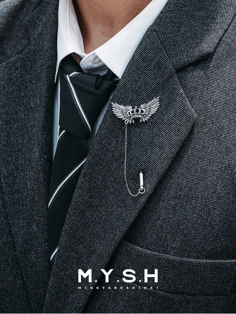 S925 Silver Crowned Winged Lapel Pin