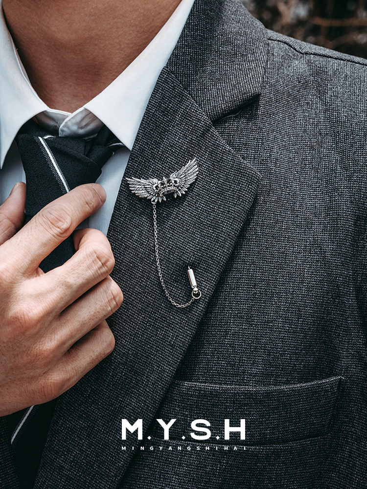 S925 Silver Crowned Winged Lapel Pin