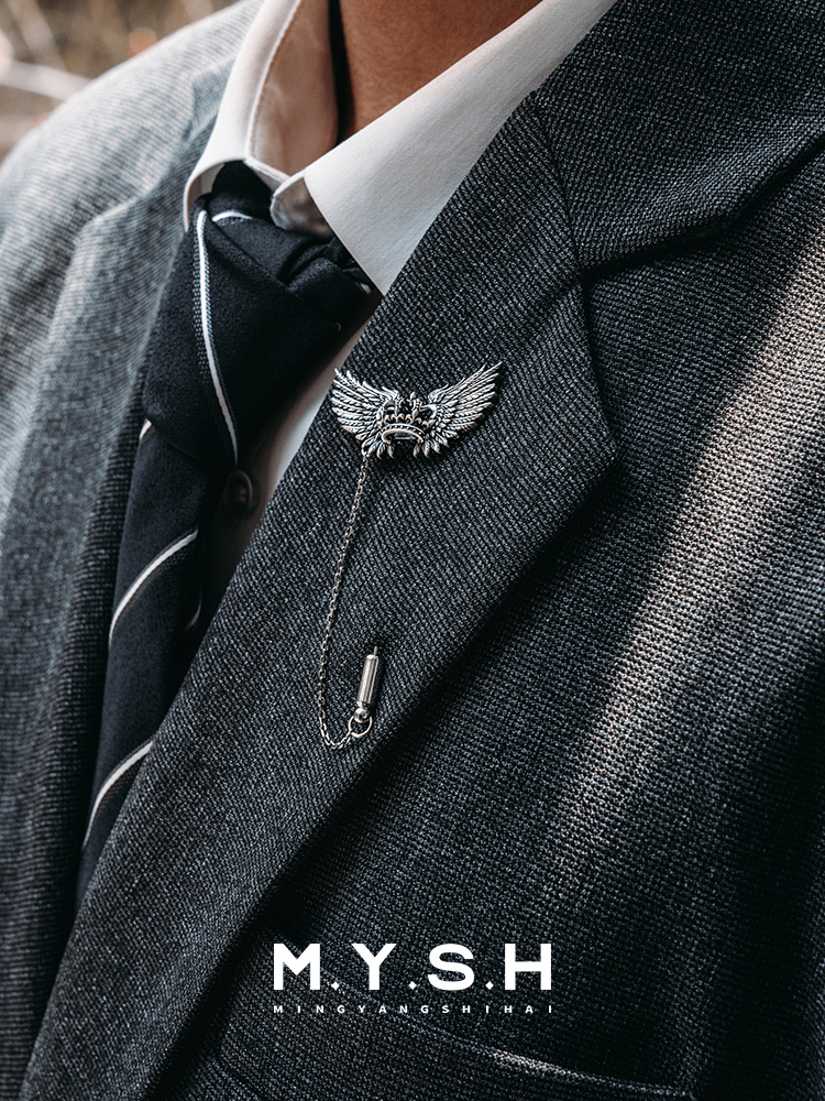 S925 Silver Crowned Winged Lapel Pin