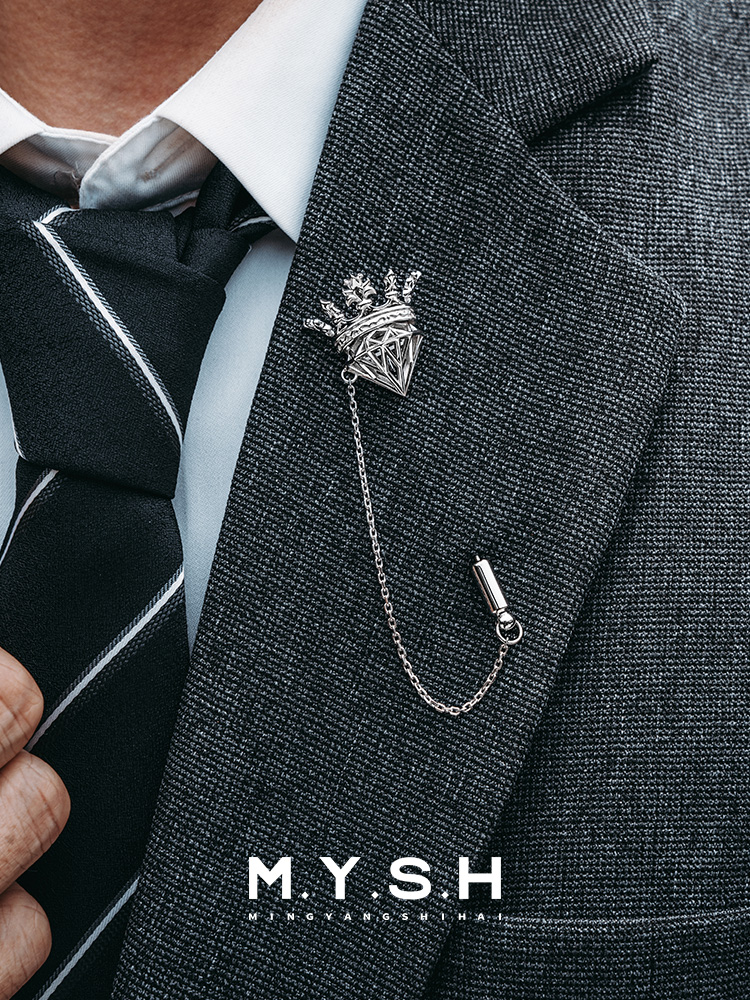 S925 Silver Crowned Diamond Lapel Pin