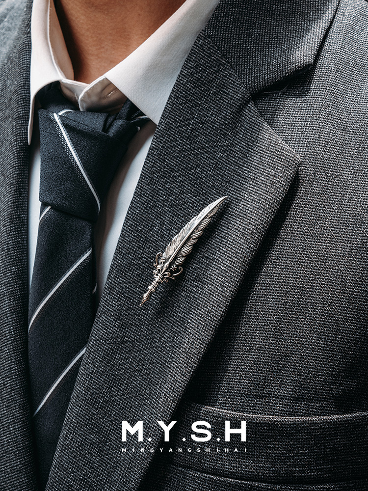 S925 Silver 3D Feather Quill Lapel Pin
