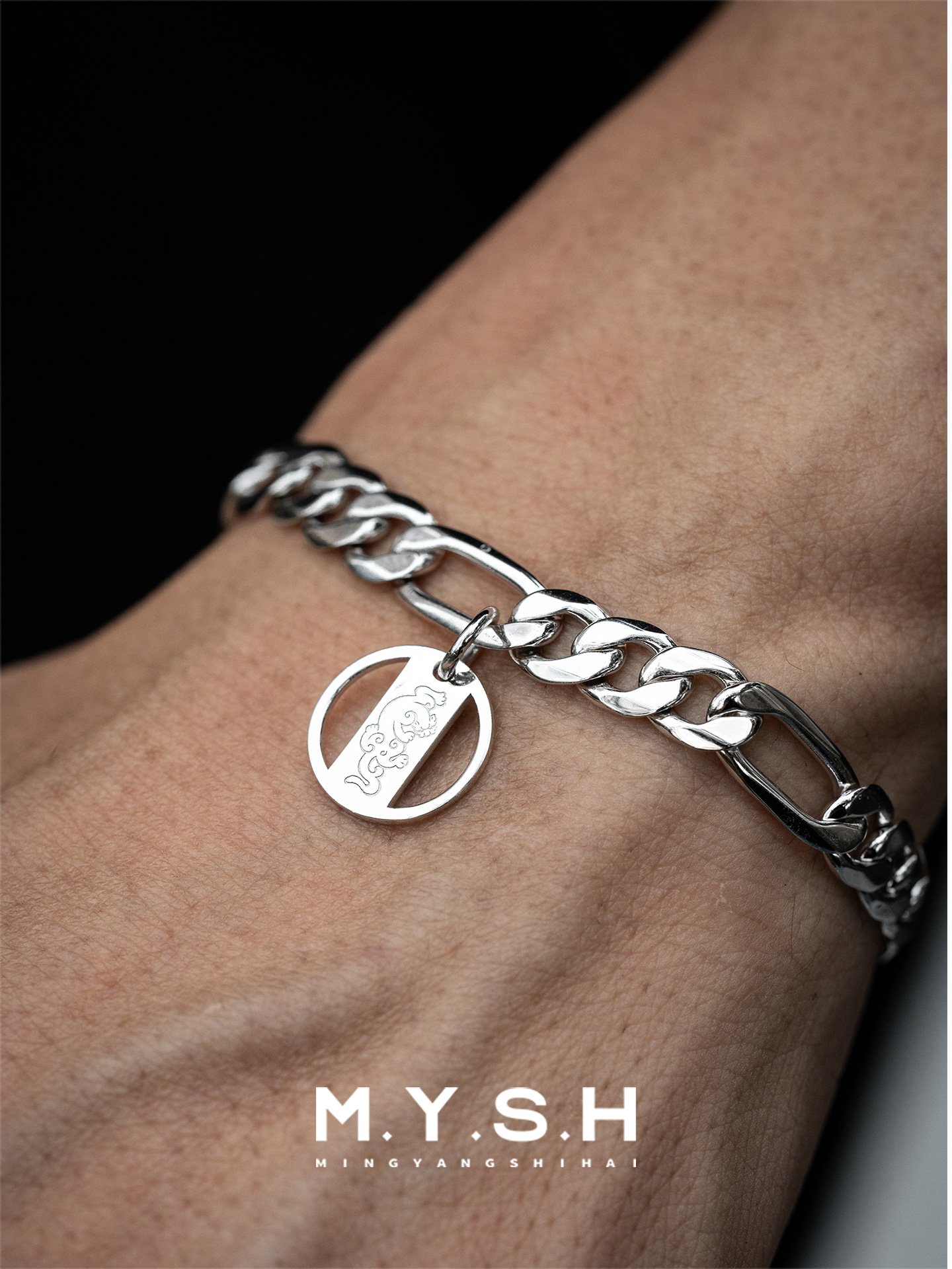 S925 Silver Figaro Chain Bracelet for Men