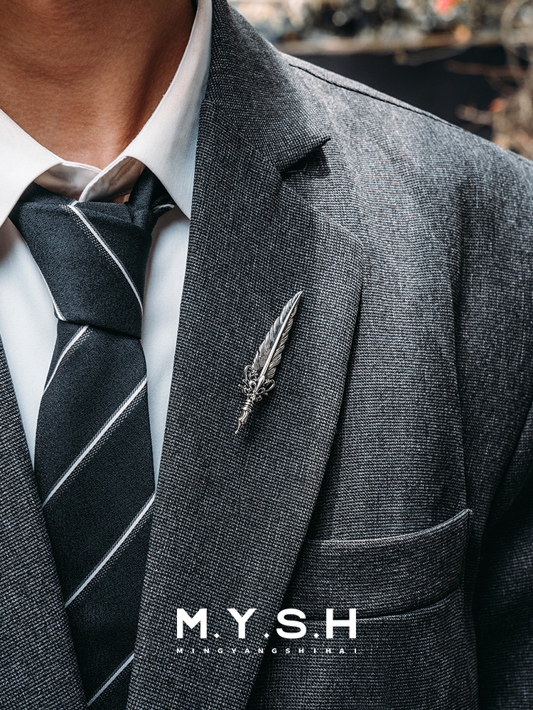 S925 Silver 3D Feather Quill Lapel Pin