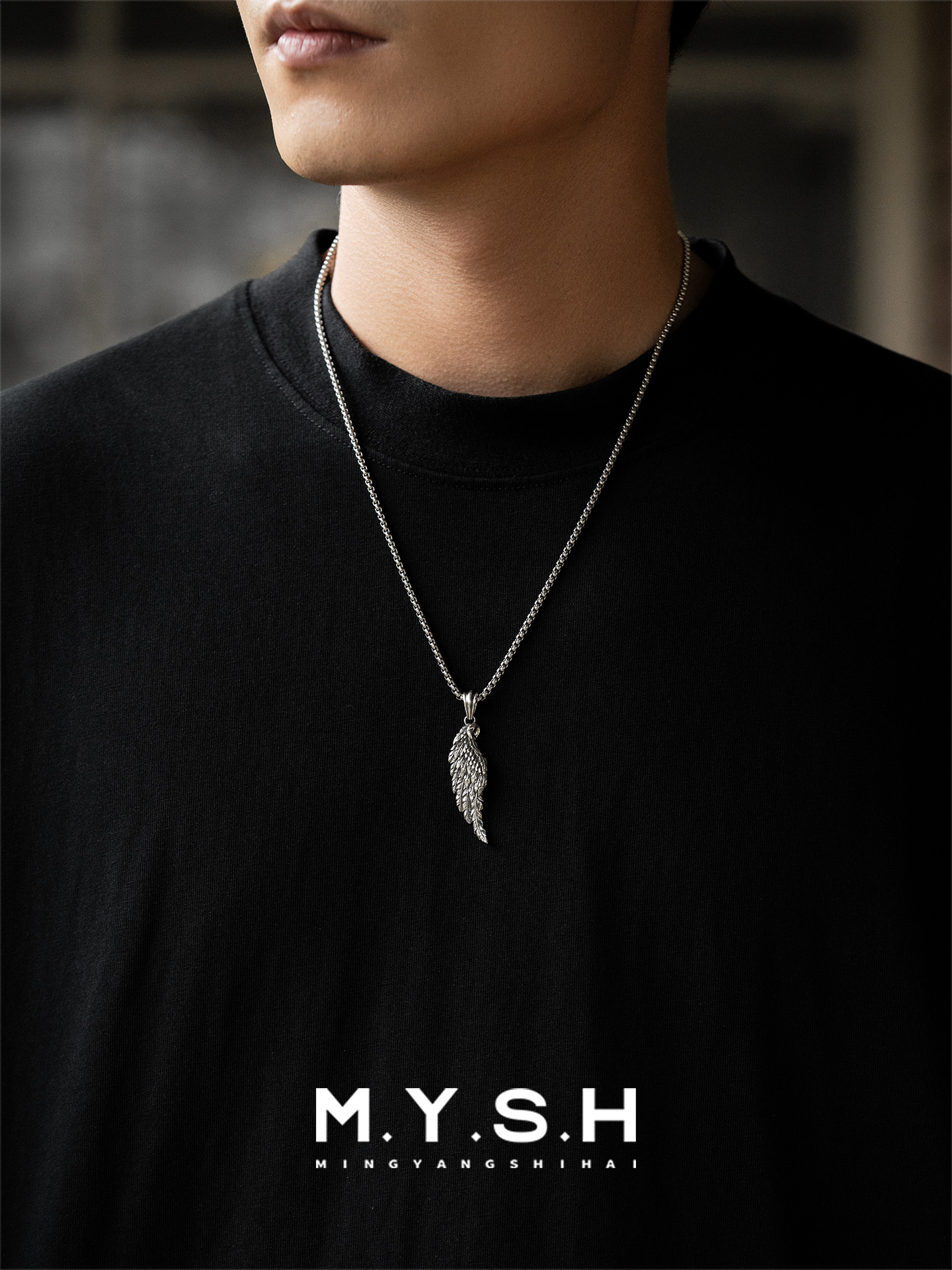 S925 Silver 3D Black Angel Wing Pendant Necklace