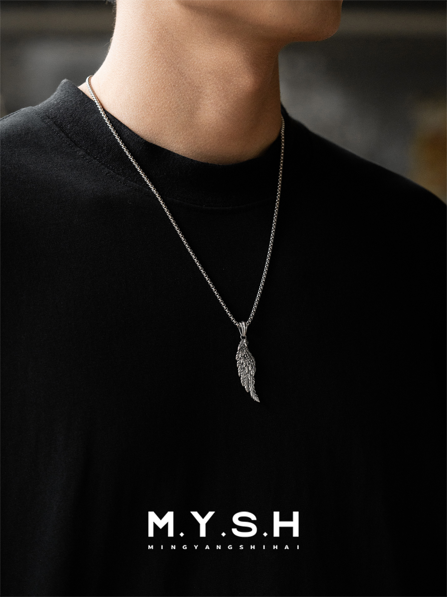 S925 Silver 3D Black Angel Wing Pendant Necklace