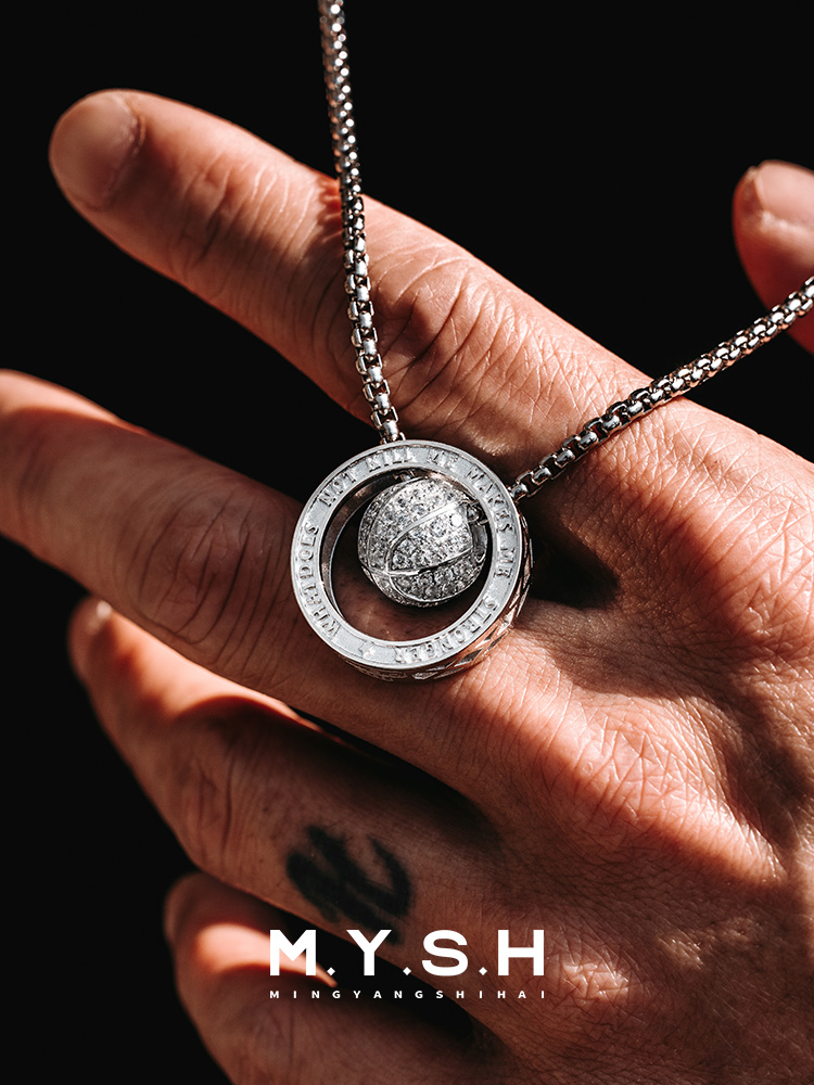 S925 Silver Full Pave Black Crystal Basketball Pendant Necklace