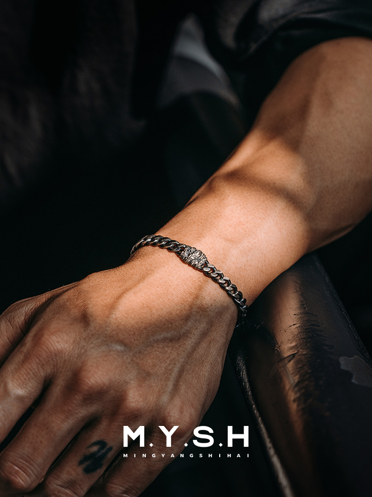 S925 Silver 3D Wood Grain Cuban Link Bracelet