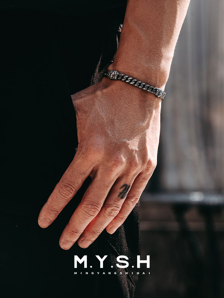 S925 Silver 3D Wood Grain Cuban Link Bracelet