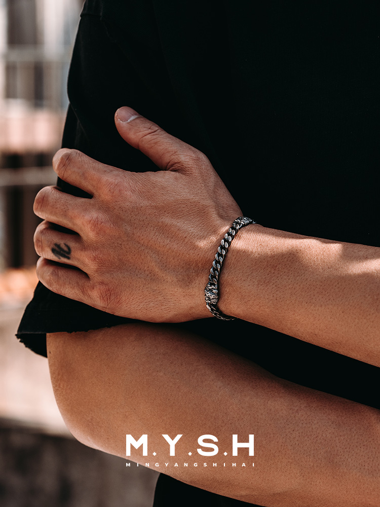 S925 Silver 3D Wood Grain Cuban Link Bracelet