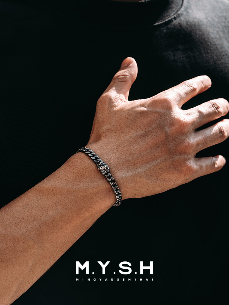 S925 Silver 3D Wood Grain Cuban Link Bracelet