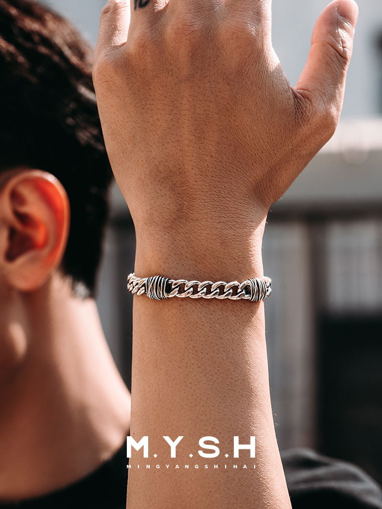 S925 Silver 3D Thorn Cuban Link Bracelet