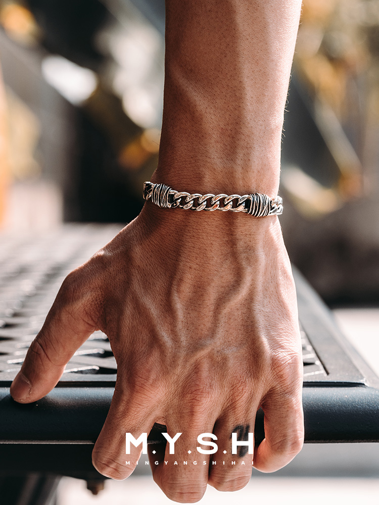 S925 Silver 3D Thorn Cuban Link Bracelet