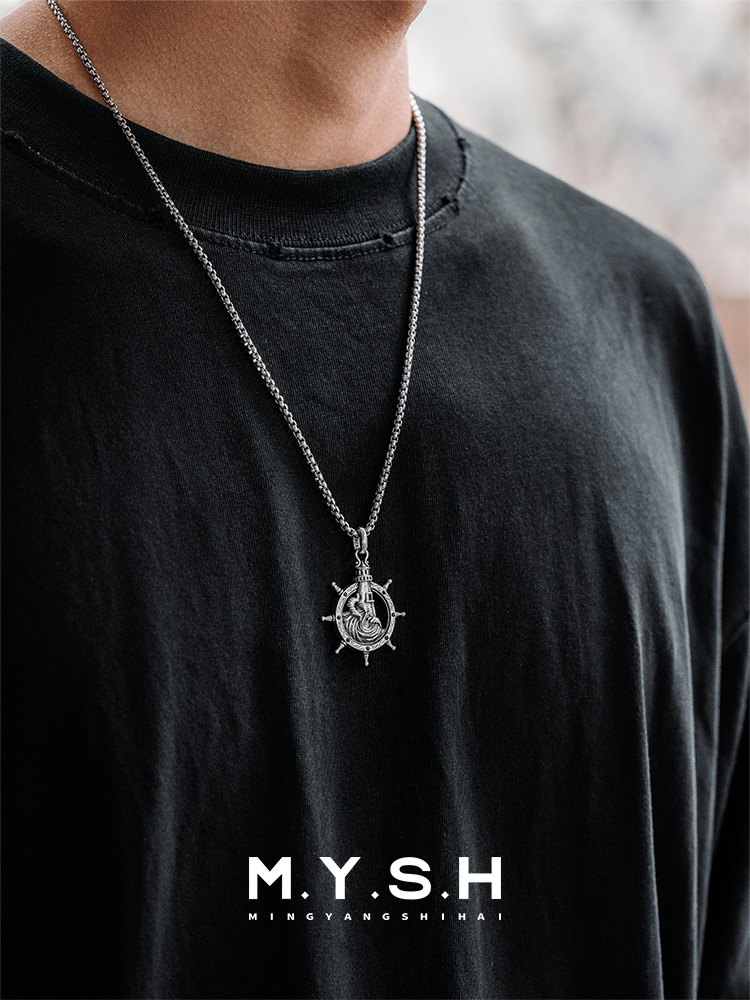 S925 Silver Lighthouse Ship Wheel Pendant Necklace