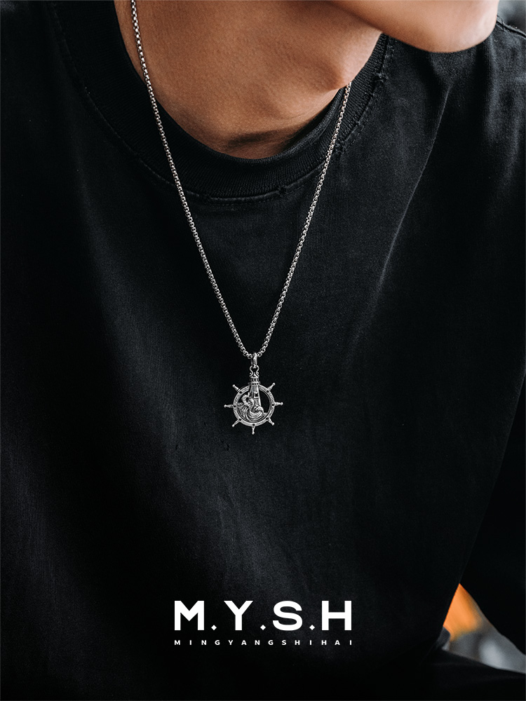 S925 Silver Lighthouse Ship Wheel Pendant Necklace