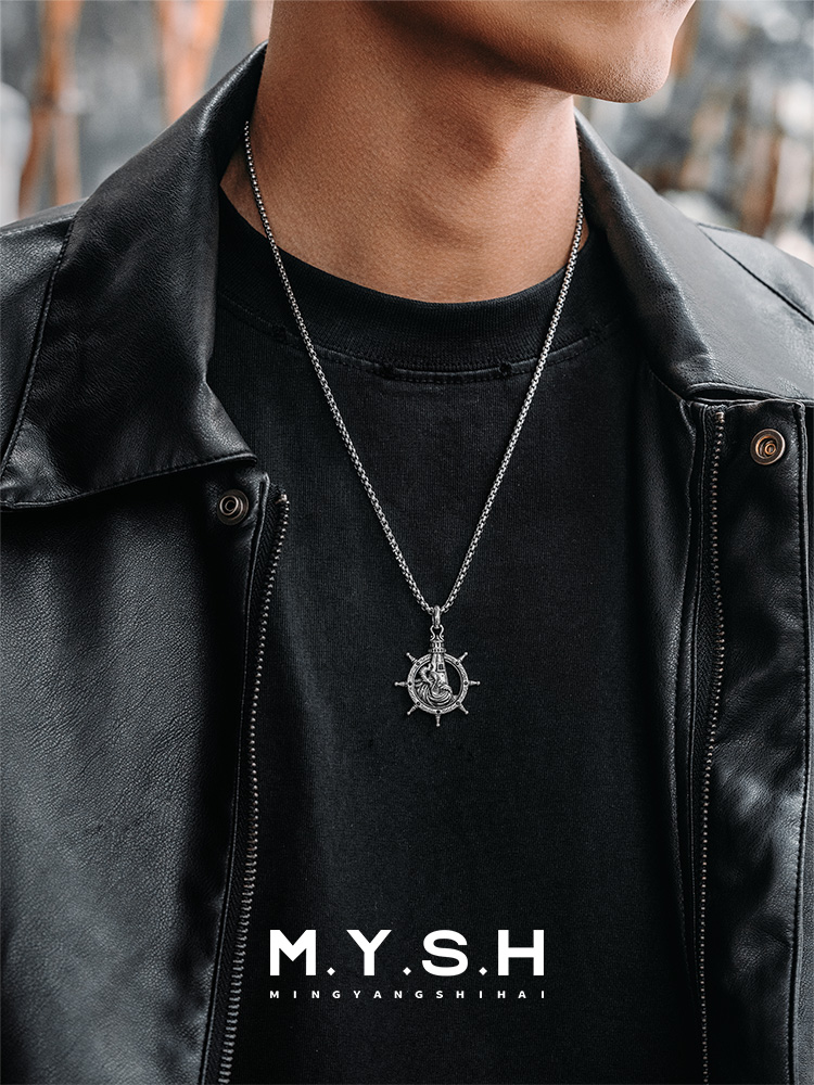 S925 Silver Lighthouse Ship Wheel Pendant Necklace