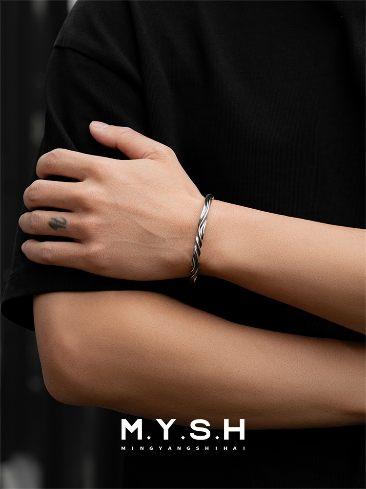 Men’s Mobius Twist 925 Sterling Silver Cuff Bracelet
