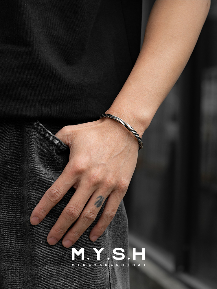 Men’s Mobius Twist 925 Sterling Silver Cuff Bracelet