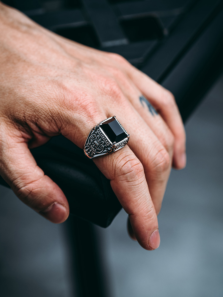 S925 Silver Black Onyx Signet Ring for Men-MYSH