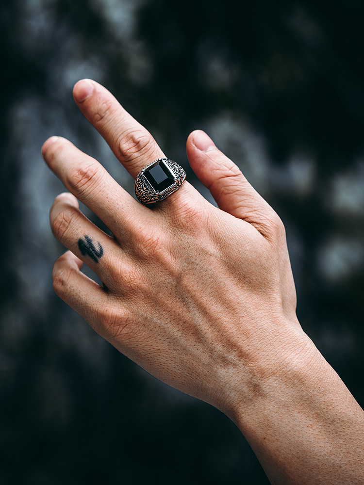 S925 Silver Black Onyx Signet Ring for Men-MYSH