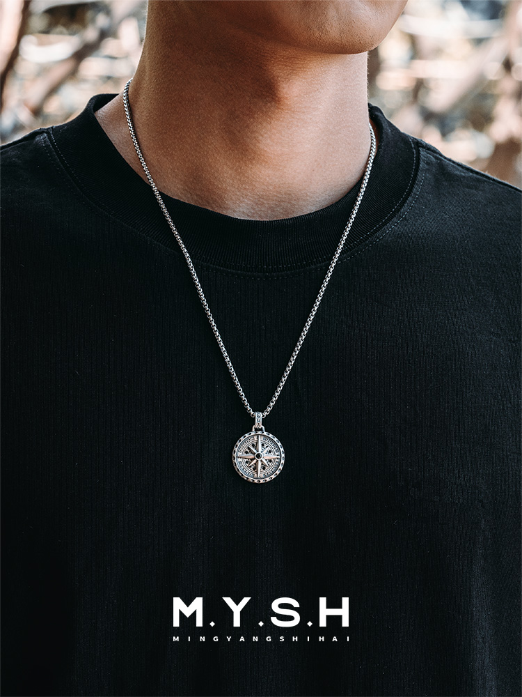 S925 Silver Rotatable Compass Pendant Necklace