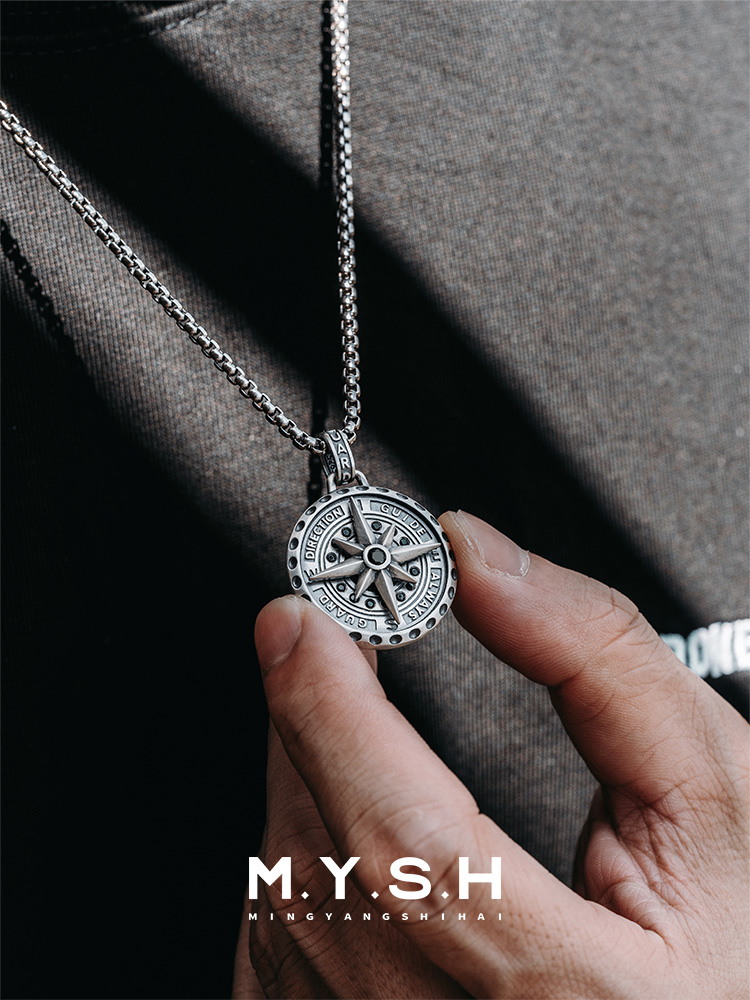 S925 Silver Rotatable Compass Pendant Necklace