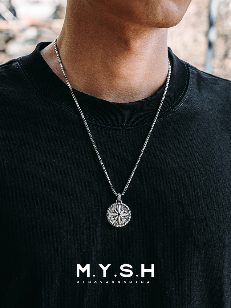 S925 Silver Rotatable Compass Pendant Necklace