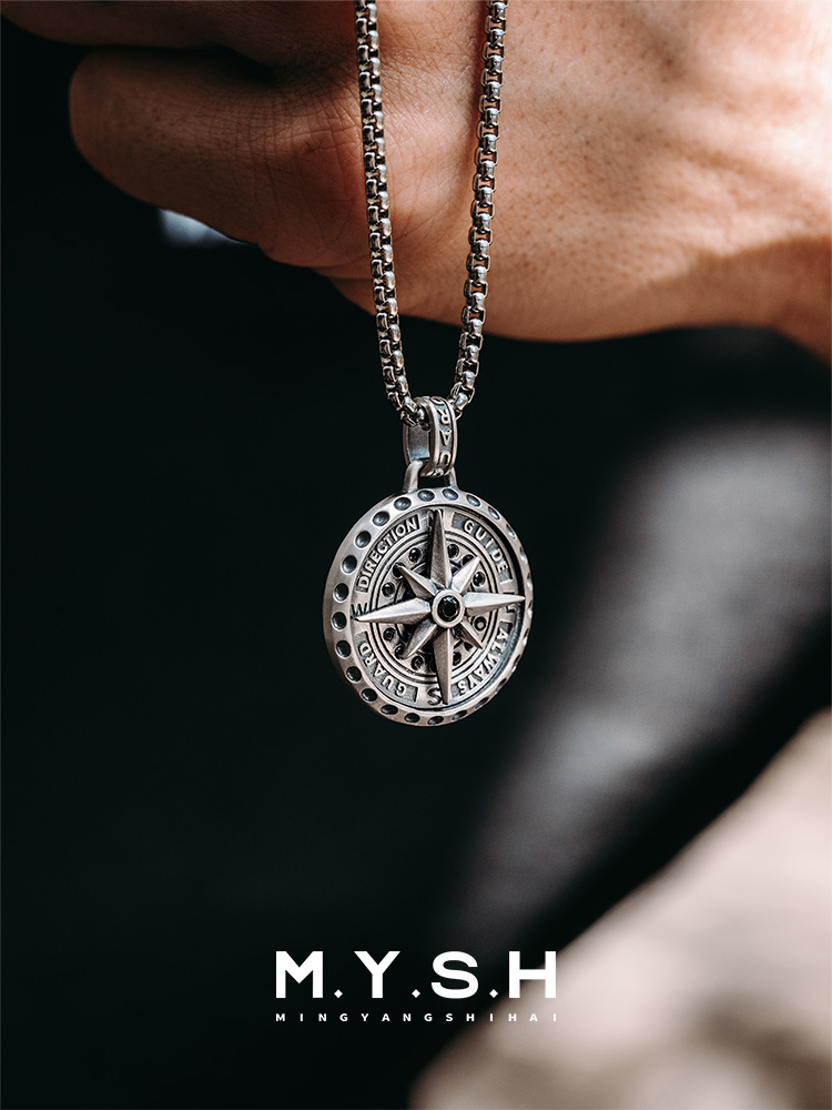 S925 Silver Rotatable Compass Pendant Necklace