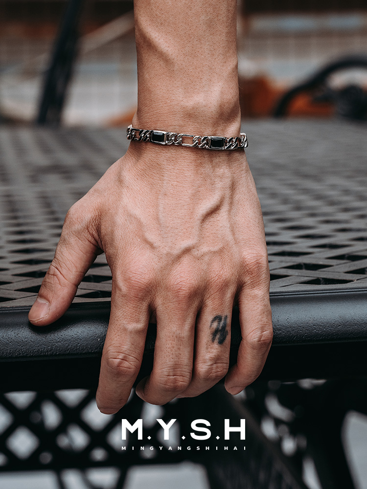 S925 Silver Black Zirconia Cuban Link Bracelet