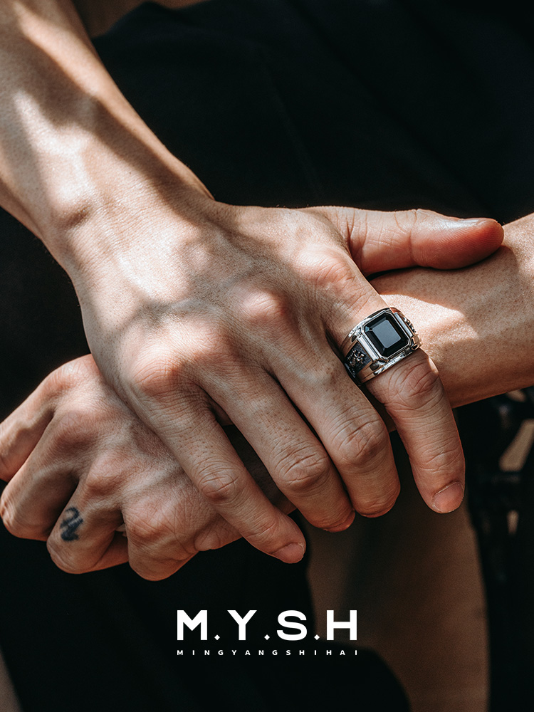 S925 Silver Black Onyx Dragon Head Rectangle Ring