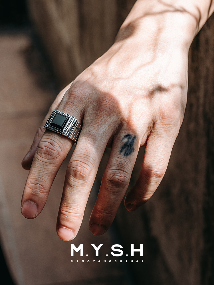 S925 Silver Black Onyx Square Signet Ring