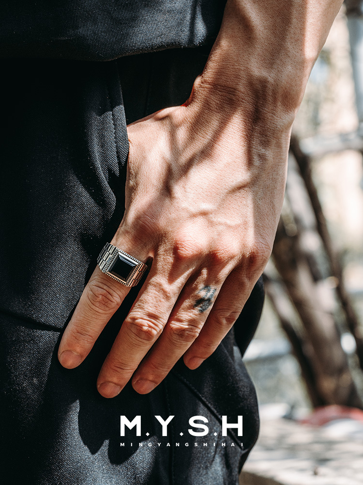 S925 Silver Black Onyx Square Signet Ring