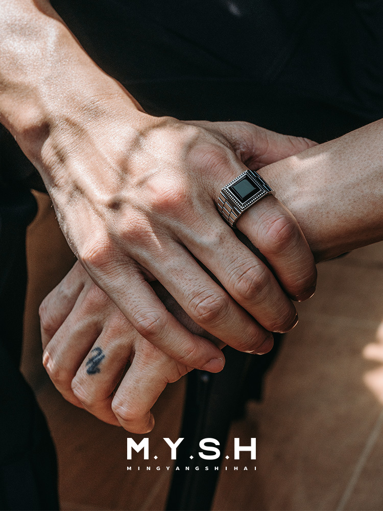 S925 Silver Black Onyx Square Signet Ring