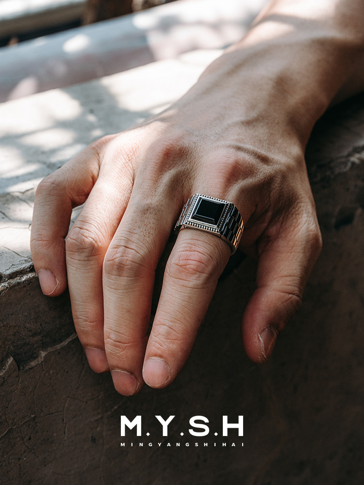 S925 Silver Black Onyx Square Signet Ring