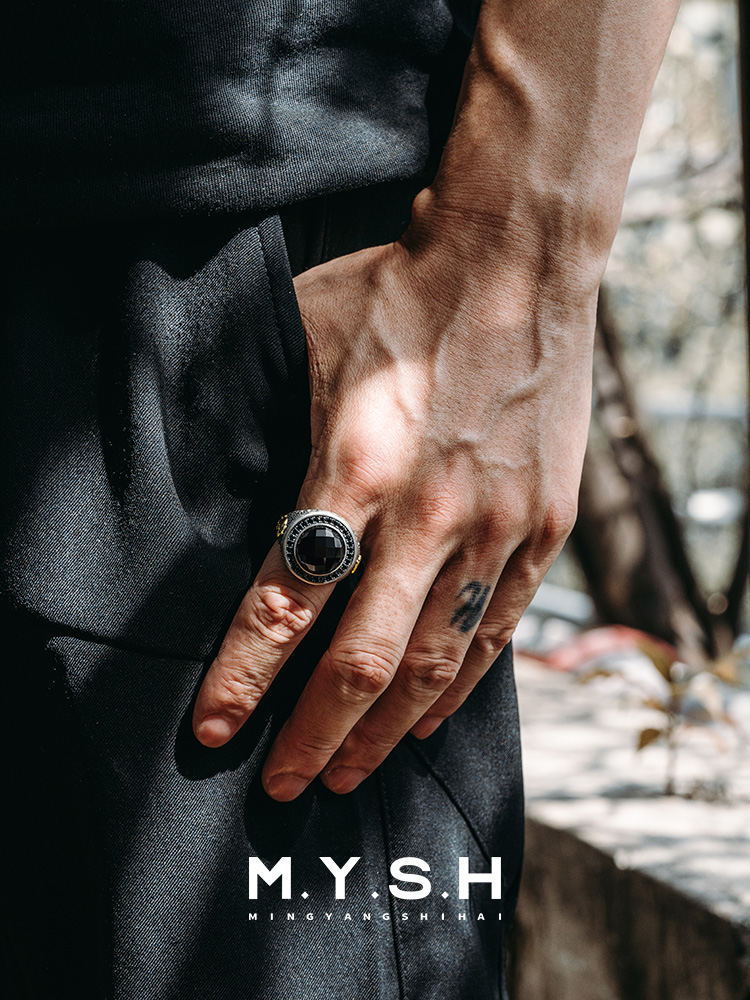 S925 Silver Black Onyx Pi Xiu Statement Ring