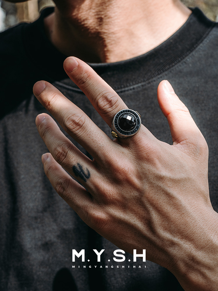 S925 Silver Black Onyx Pi Xiu Statement Ring