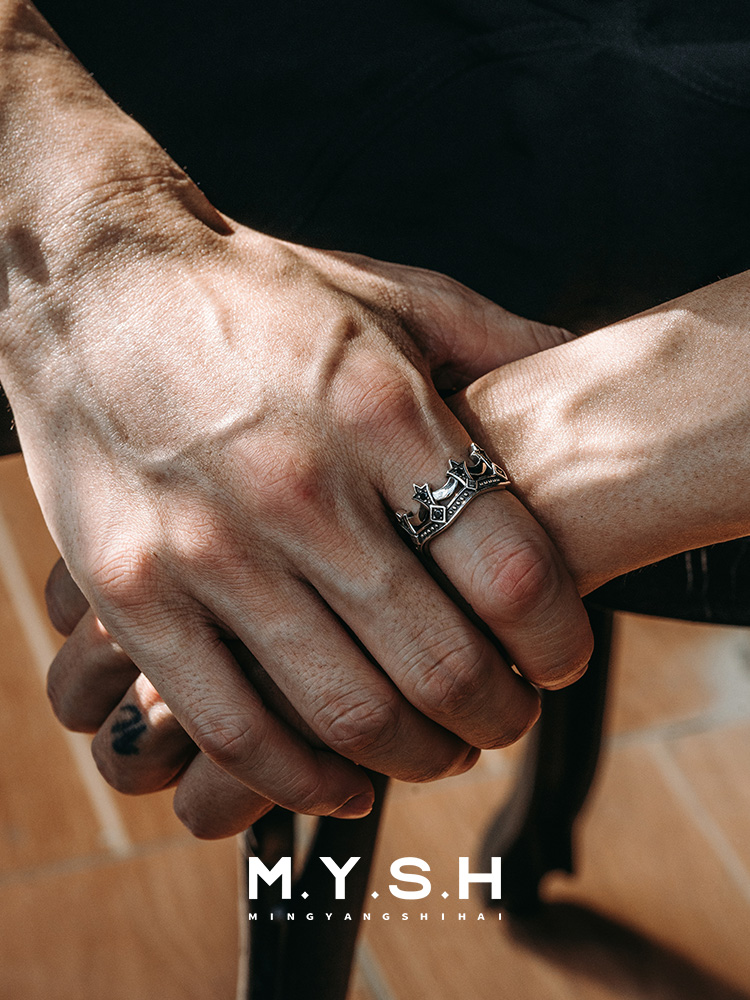 S925 Silver 3D Crown Ring for Men