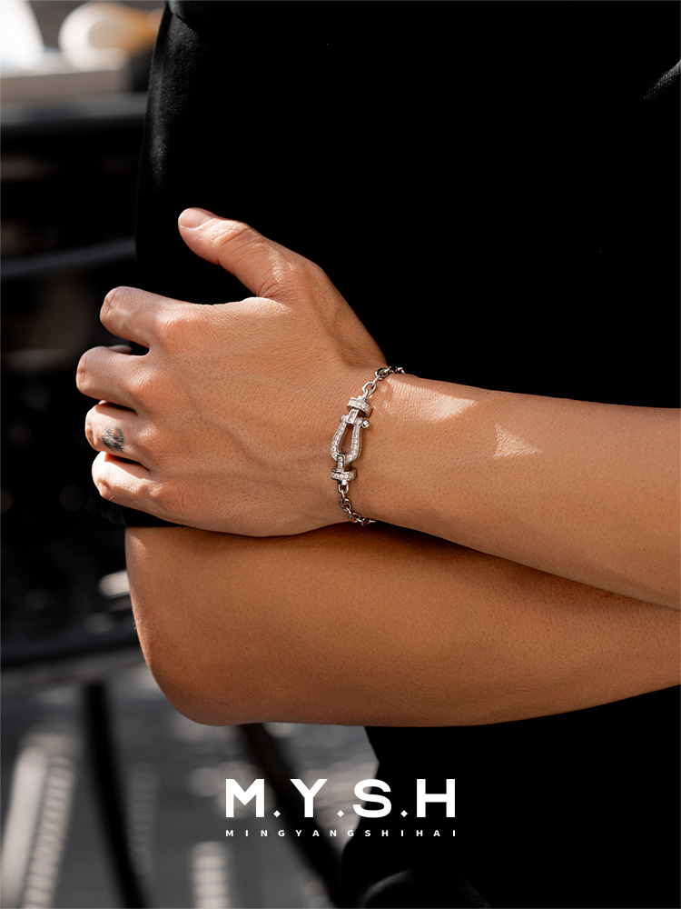 S925 Silver Full Pave Horseshoe Clasp Bracelet