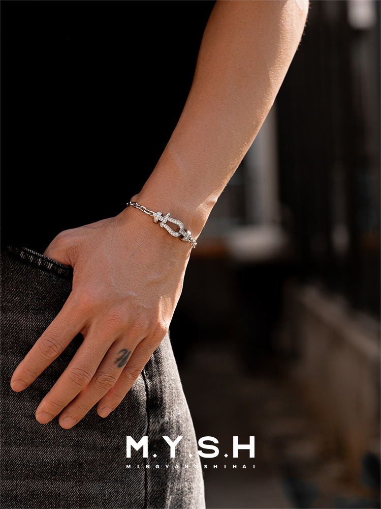 S925 Silver Full Pave Horseshoe Clasp Bracelet