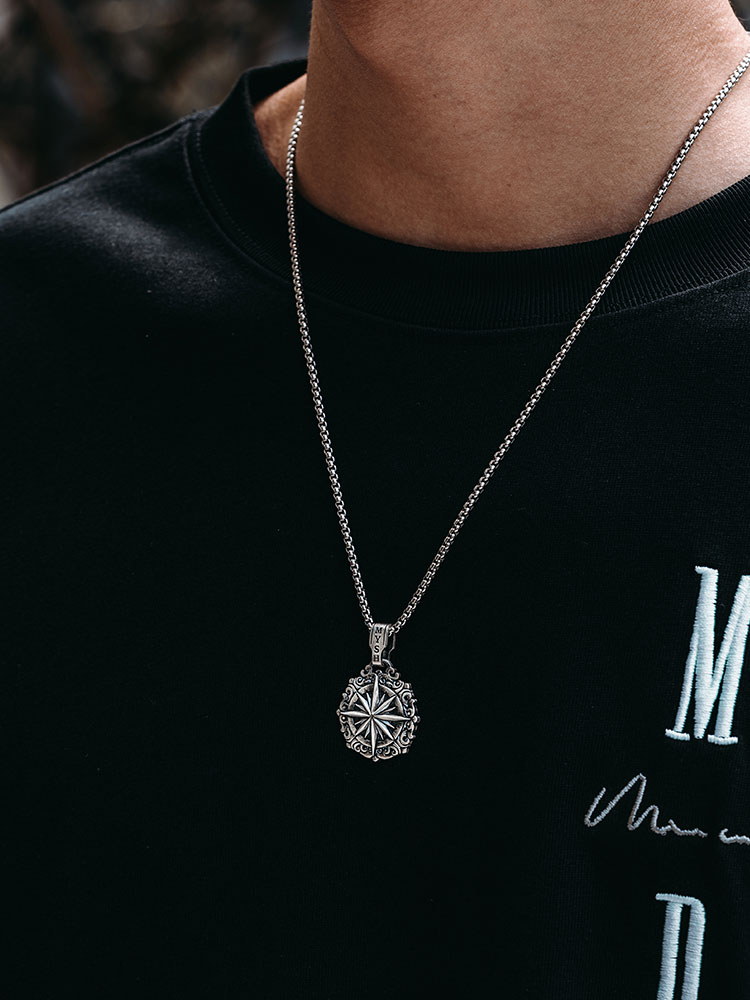 S925 Silver Vintage Compass Pendant Necklace