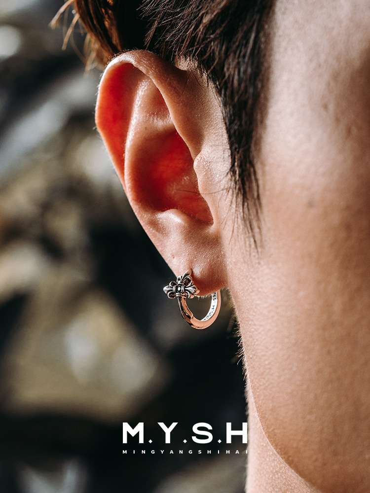 S925 Silver Fleur-de-Lis Cross Hoop Earrings