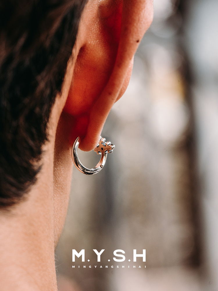 S925 Silver Fleur-de-Lis Cross Hoop Earrings