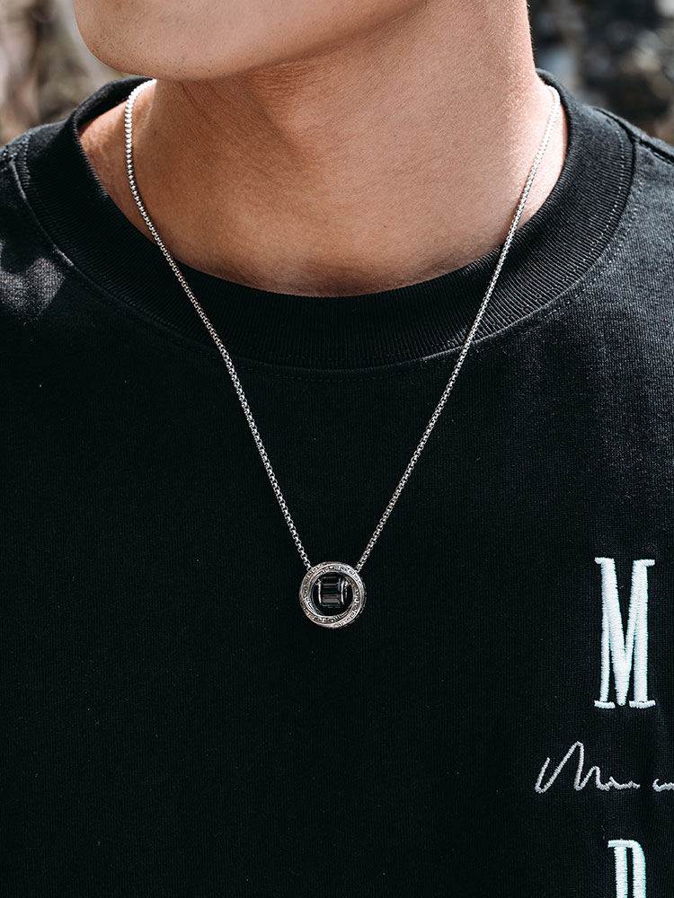 Sterling Silver Black Onyx Möbius Ring Pendant Necklace