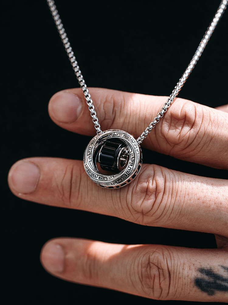 Sterling Silver Black Onyx Möbius Ring Pendant Necklace