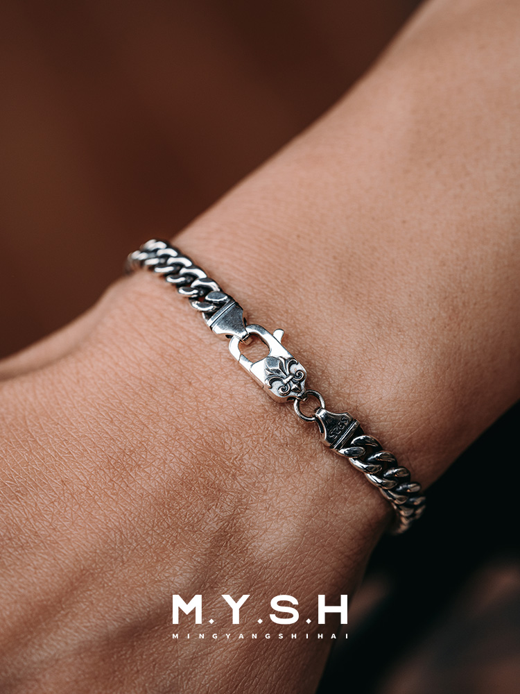 S925 Silver Fleur-de-Lis Cuban Link Bracelet