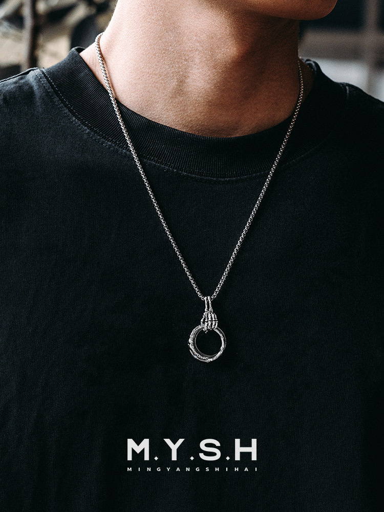 S925 Silver Skeleton Hand Ring of Hope Pendant Necklace
