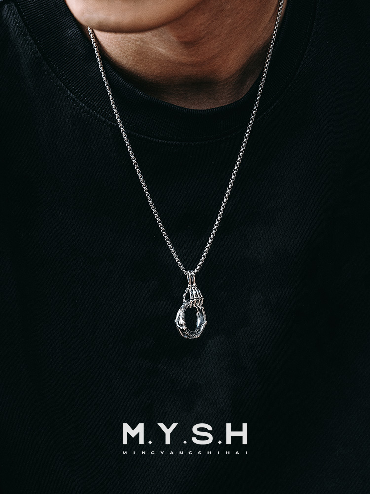 S925 Silver Skeleton Hand Ring of Hope Pendant Necklace