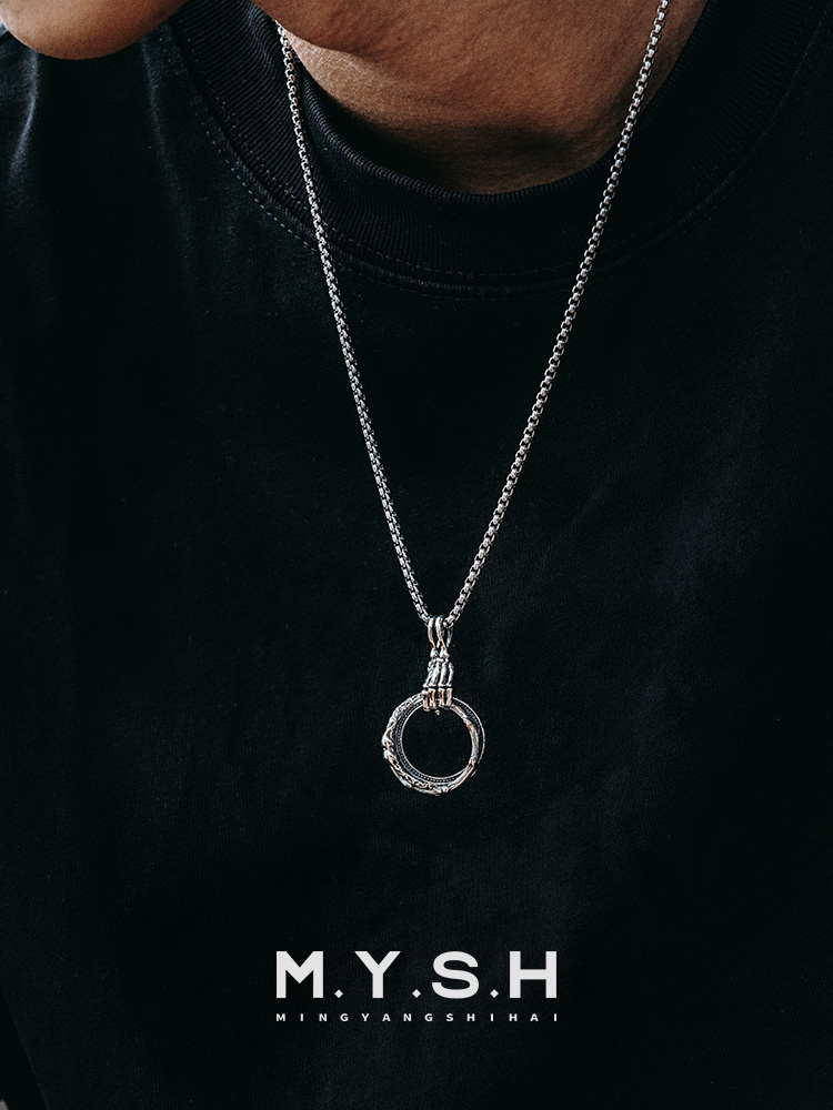 S925 Silver Skeleton Hand Ring of Hope Pendant Necklace