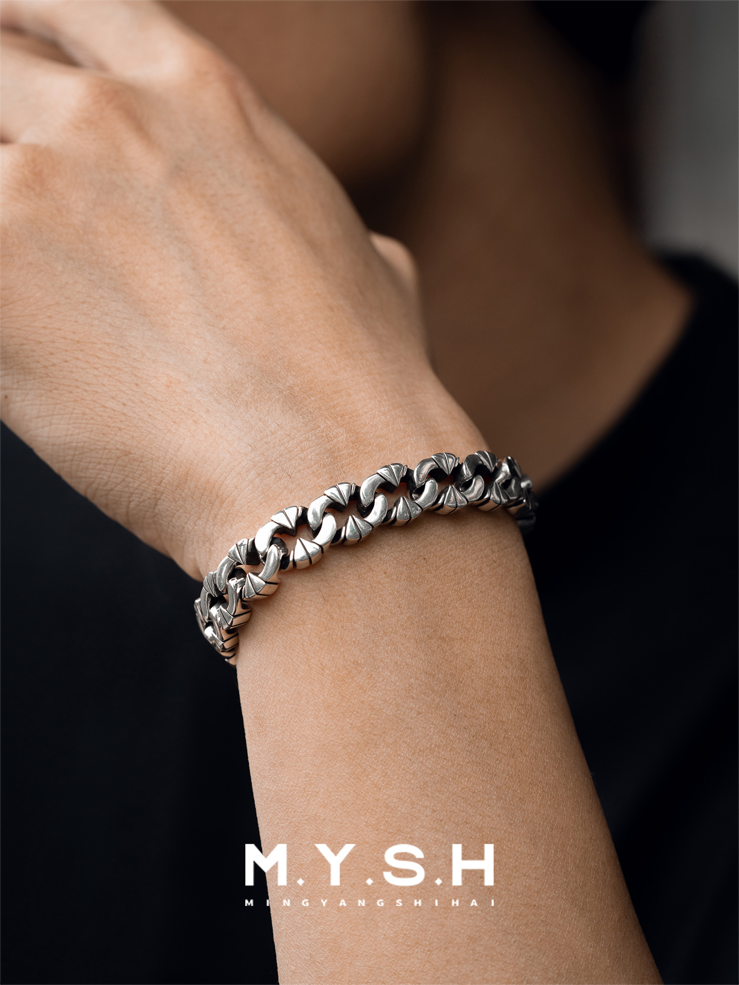 S925 Silver Irregular Vintage Thick Link Bracelet